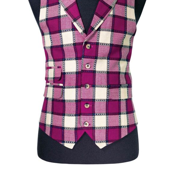 Mens Vest 42R Purple Ivory Plaid Wool Waistcoat Formal Wedding Party Groom Large - Picture 5 of 10